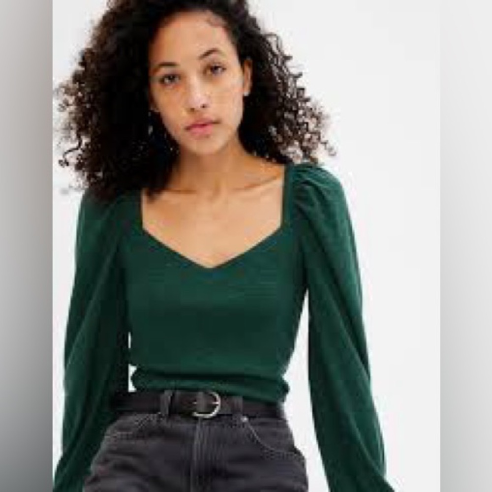 ✨NWT✨ GAP FACTORY Sweetheart Rib Puffed Sleeve Tee - XL in June Bug Green